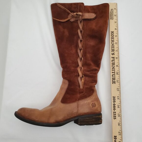 BORN Wide Calf Two-Tone Leather Suede Knee High Riding Boots Lace Up look 6WC - Picture 10 of 10